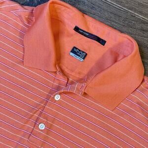 Nike Tiger Woods Collection Golf Polo Shirt Mens‎ 2XL Orange Striped Fit Dry